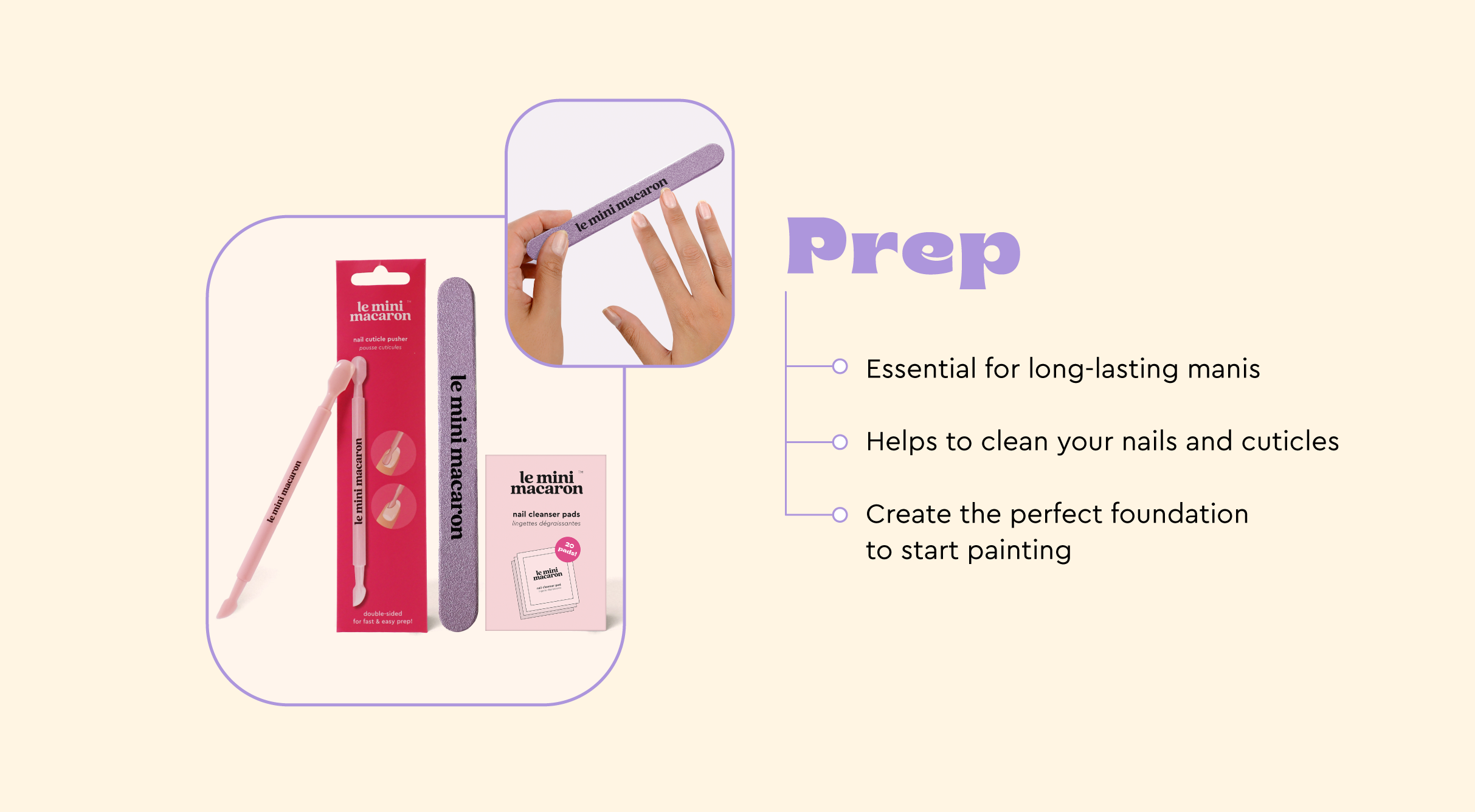 preparation of the nail, file and cuticle pusher